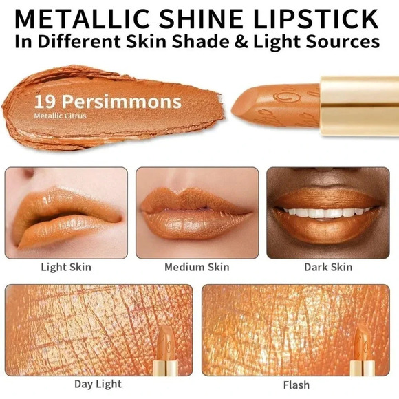 Oulac Metallic Orange Lipstick for Women, 4.3 g/0.15  oz (Persimmons(19)) - Picture 5 of 8